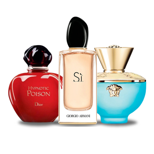 3 Perfumes Dior HYPNOTIC POISON, Giorgio Armani SÌ and Versace DYLAN TURQUOISE 100ml (Eau de Parfum)