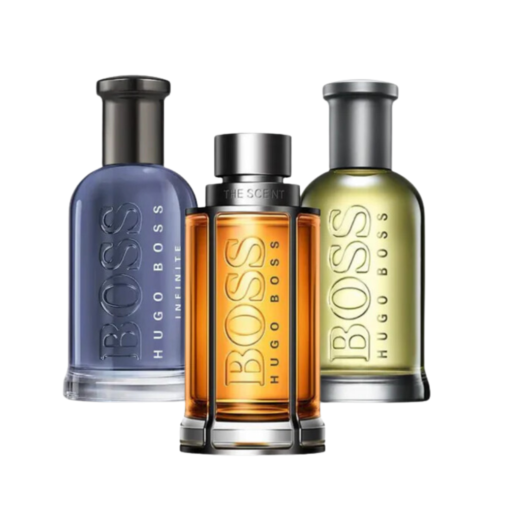 3 fragrances BOSS THE SCENT, BOSS BOTTLED and BOTTLED INFINITE